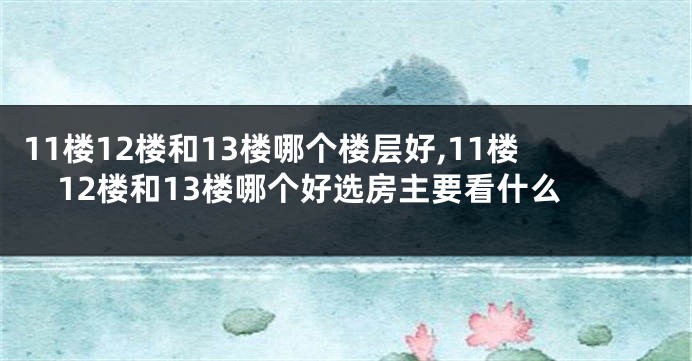 11楼12楼和13楼哪个楼层好,11楼12楼和13楼哪个好选房主要看什么