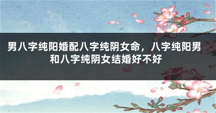 男八字纯阳婚配八字纯阴女命，八字纯阳男和八字纯阴女结婚好不好