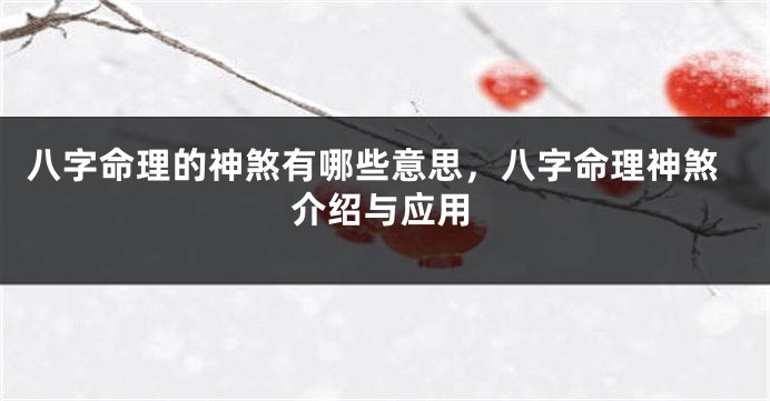 八字命理的神煞有哪些意思，八字命理神煞介绍与应用