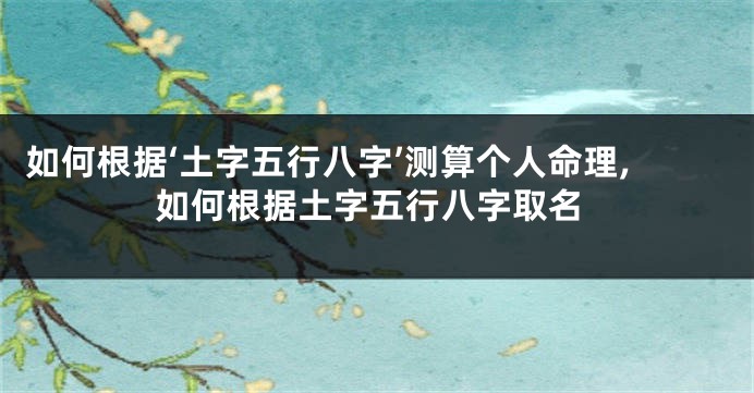 如何根据‘土字五行八字’测算个人命理,如何根据土字五行八字取名