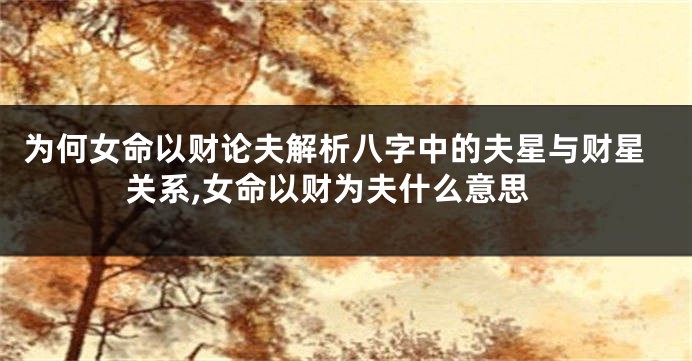 为何女命以财论夫解析八字中的夫星与财星关系,女命以财为夫什么意思