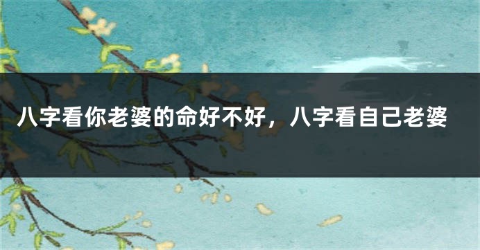 八字看你老婆的命好不好，八字看自己老婆
