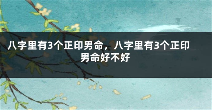 八字里有3个正印男命,八字里有3个正印男命好不好