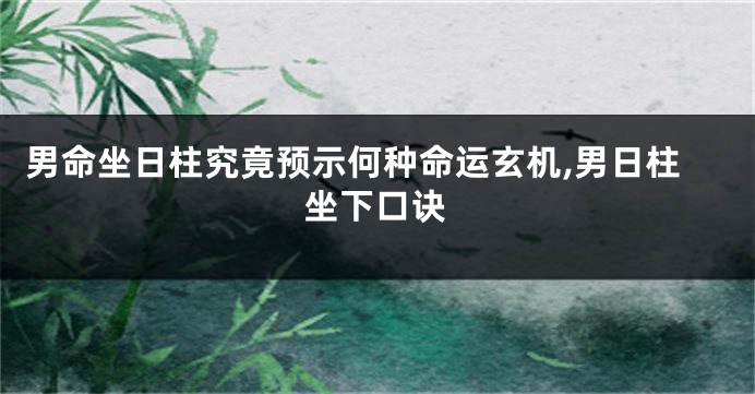男命坐日柱究竟预示何种命运玄机,男日柱坐下口诀