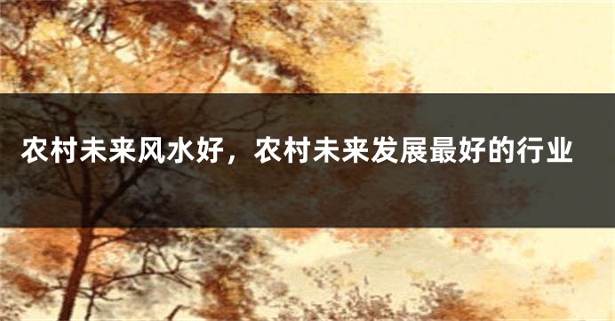 农村未来风水好，农村未来发展最好的行业