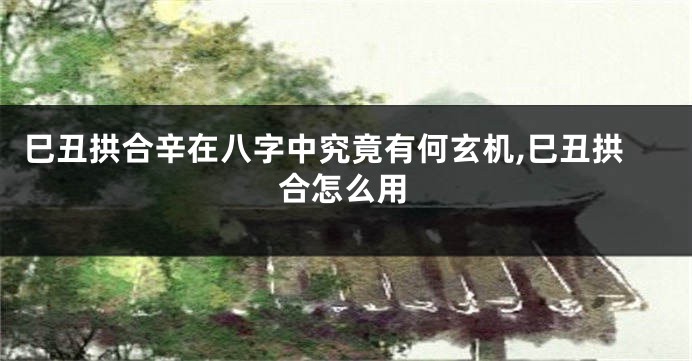 巳丑拱合辛在八字中究竟有何玄机,巳丑拱合怎么用